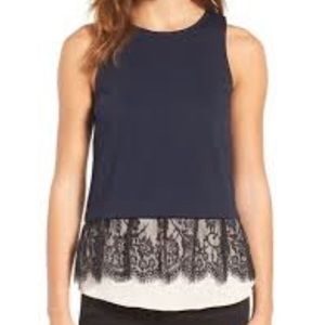 Chelsea28 Navy Blue Lace Sleeveless Peplum Top S